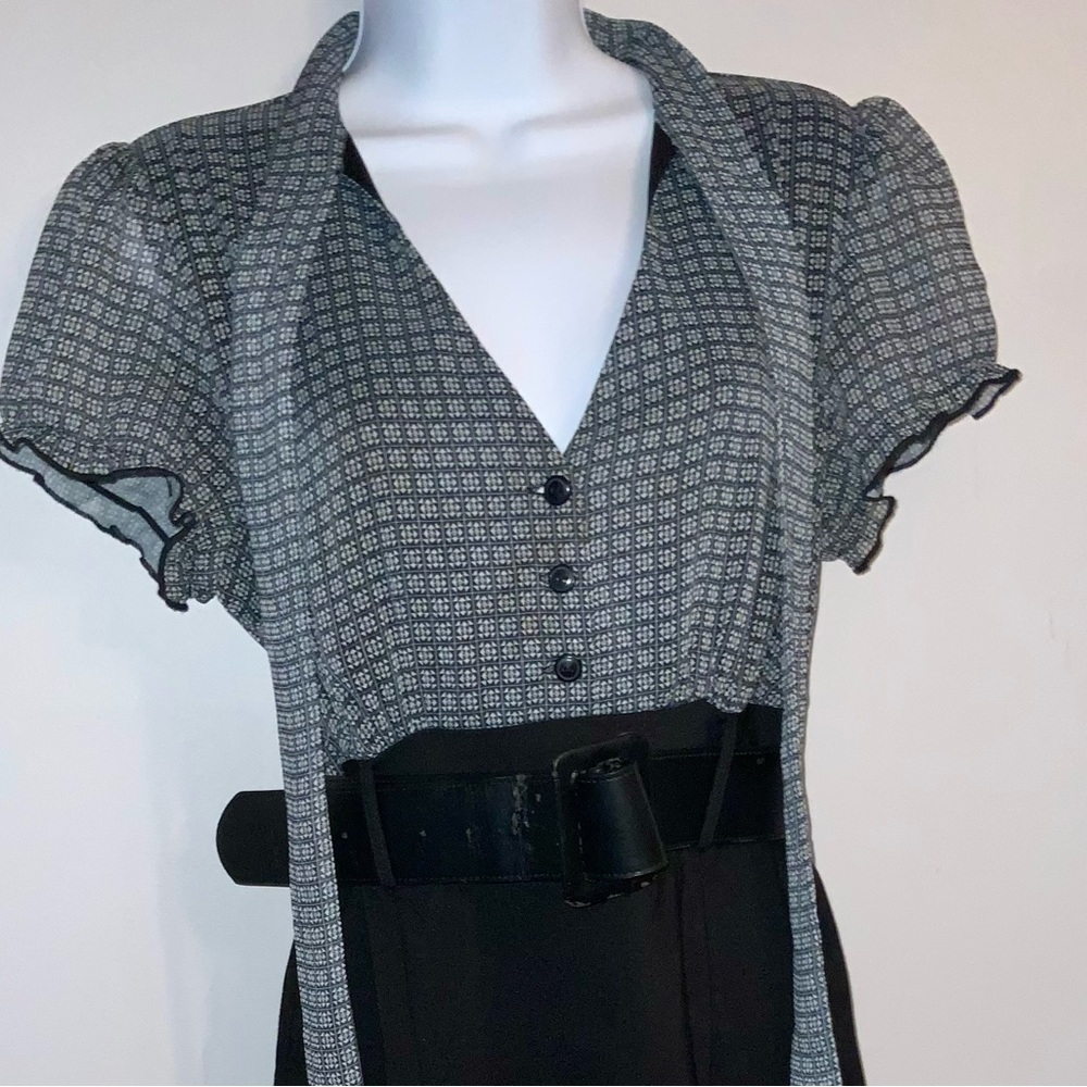 Preloved Y2K Era Chic Black & White Belted Secretary Dress Sz 13 Petite - Picture 3 of 5